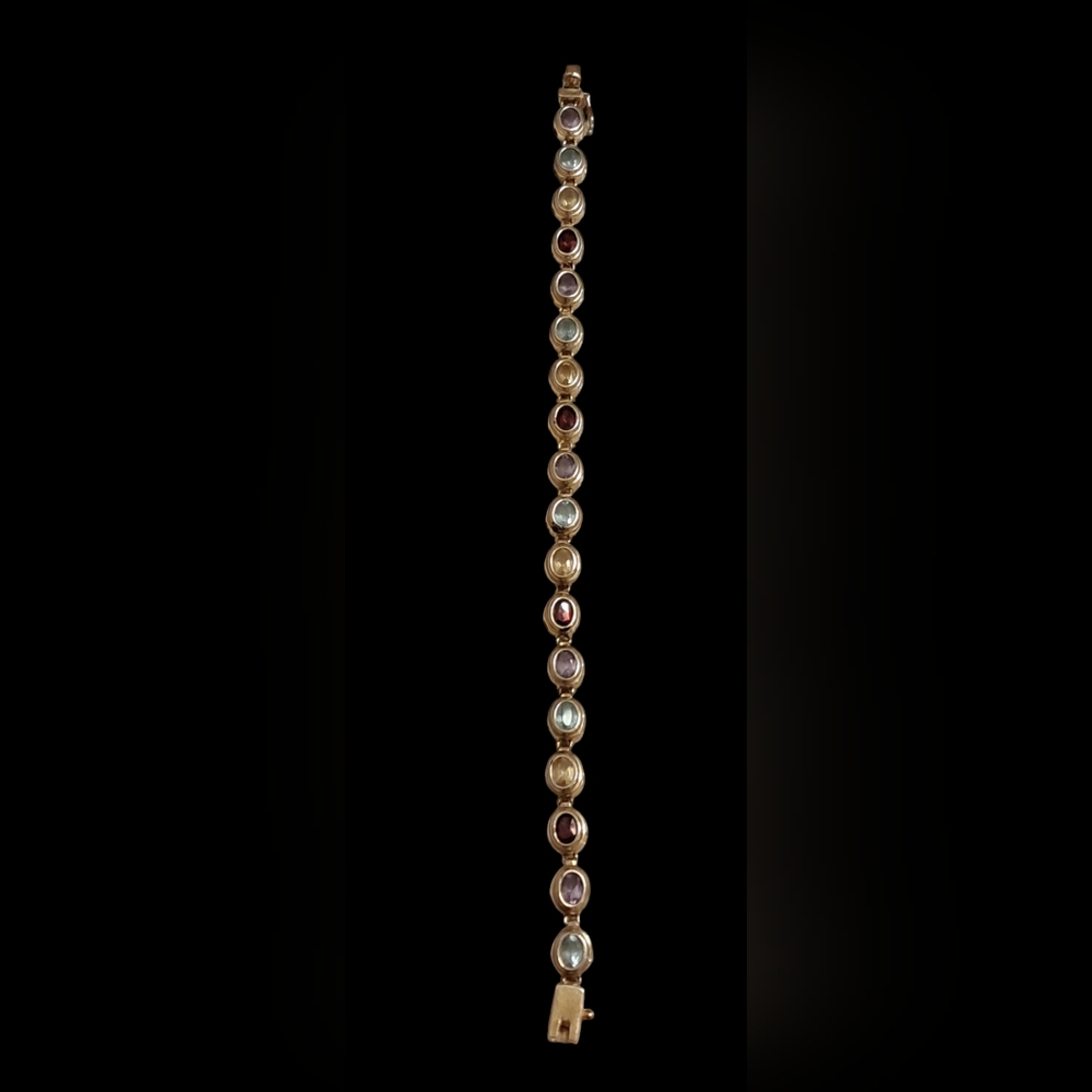 VINTAGE FILENE'S MATCHING MULTI GENUINE GEMSTONE EARINGS AND BRACELET SET - Picture 9 of 12